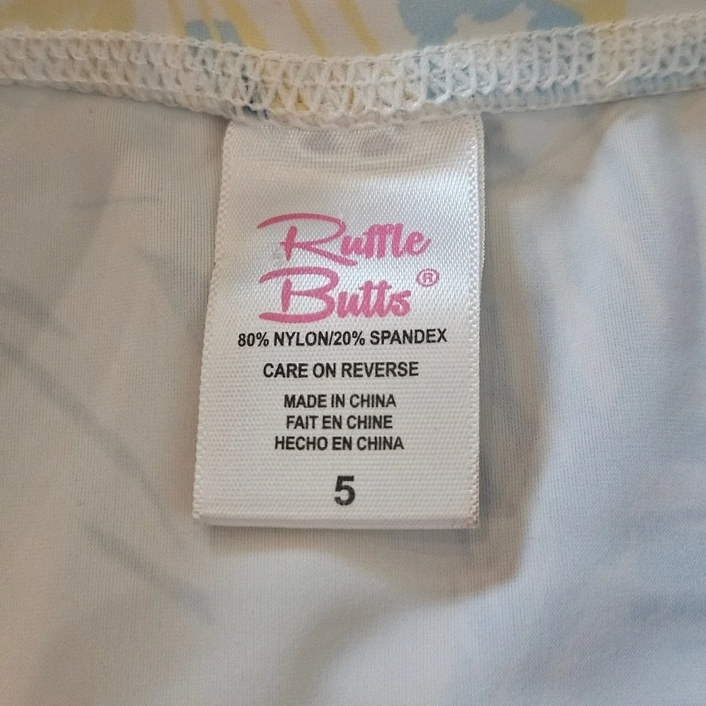 RuffleButts Rash Guard Kids Size 5 Blue‎ Yellow Tropical Toucan Long Sleeve Zip
